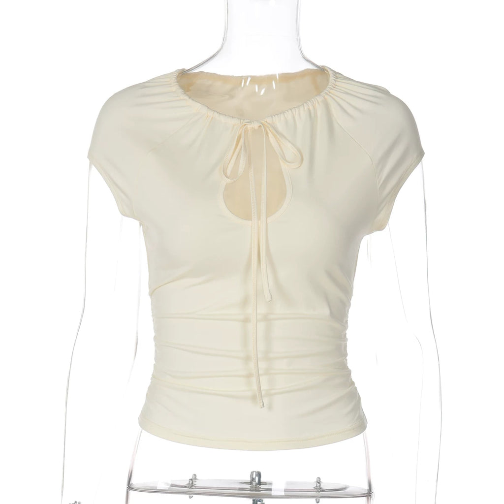 LaPose - Ryan Cut-Out Tie Front Tee - Apricot Color