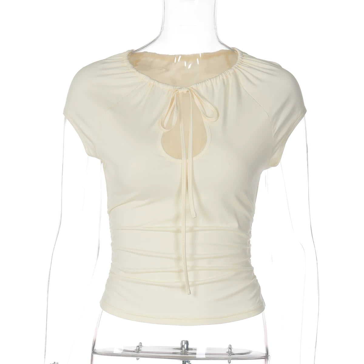LaPose - Ryan Cut-Out Tie Front Tee - Apricot Color