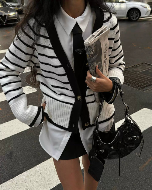 LaPose - Ryker Striped V-Neck Knit Cardigan