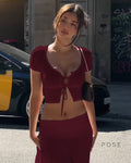 Rylann Lace Button Crop Top [6P1LAMI0]