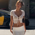 Rylann Lace Button Crop Top [TIE264OS]