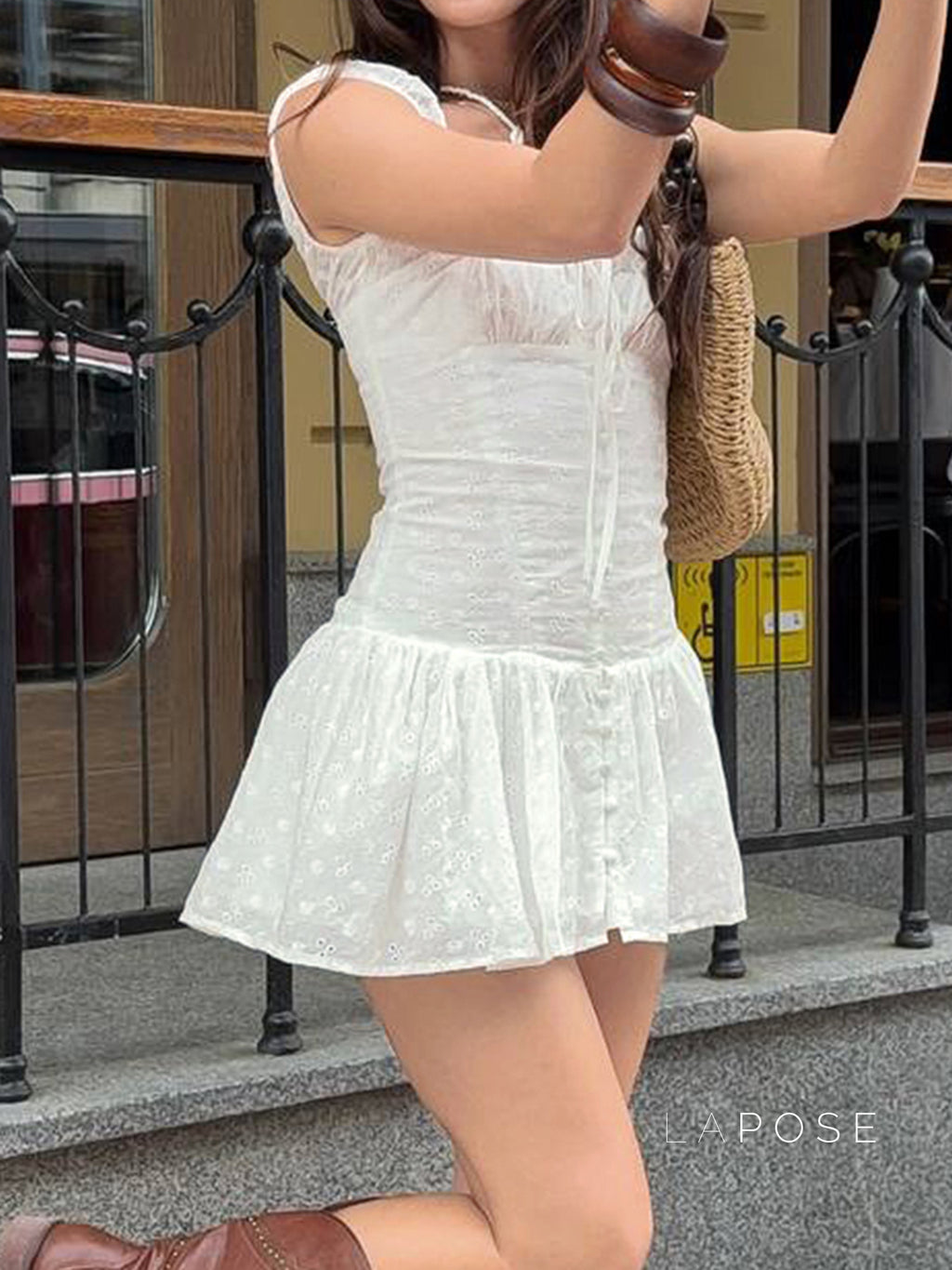 Rylynn Jacquard Button Mini Dress [R0FC47M3]