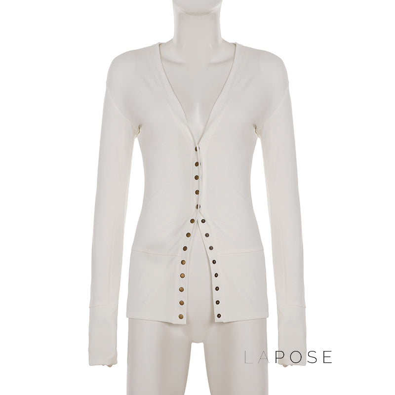 Saachi Button-Up Knit Top [C0BZKDDW]