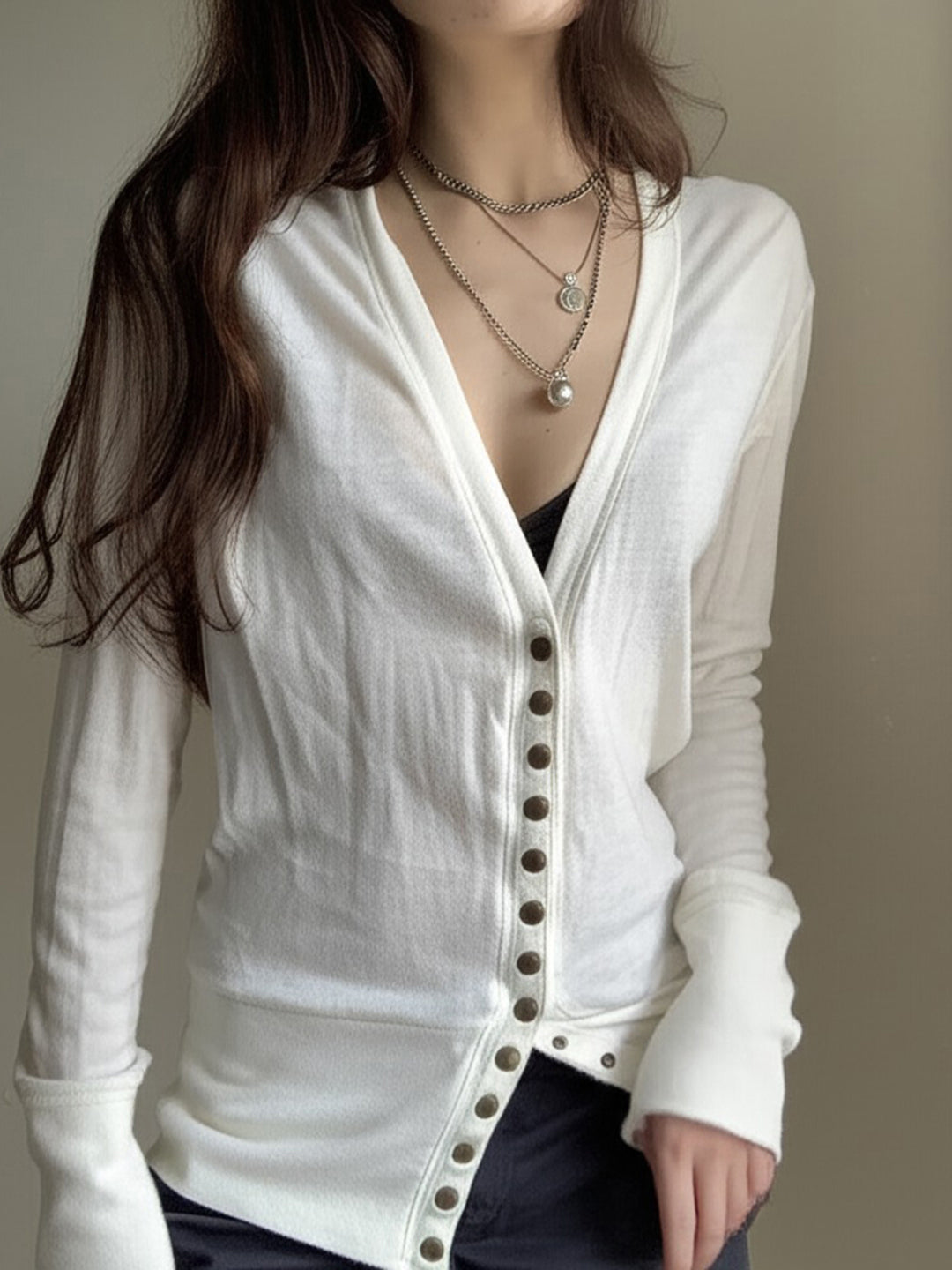 Saachi Button-Up Knit Top [ELAM55VL]