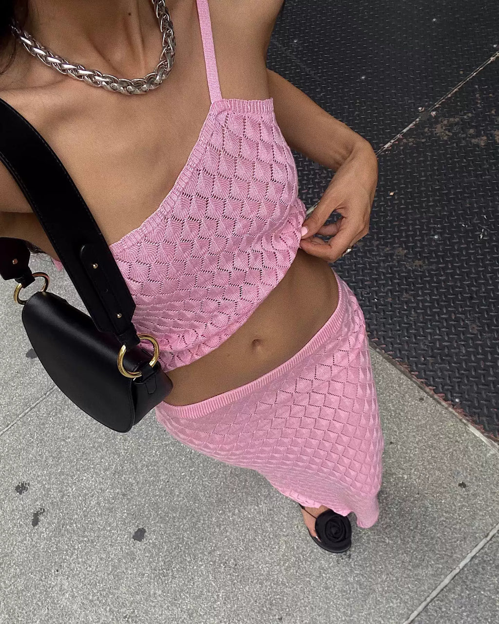 LaPose - Safiya Pink Knit Maxi Set - Pink Set Color