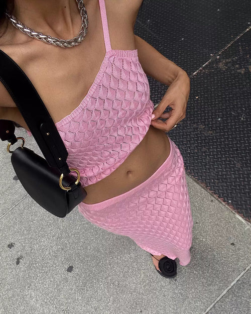LaPose - Safiya Pink Knit Maxi Set - Pink Set Color