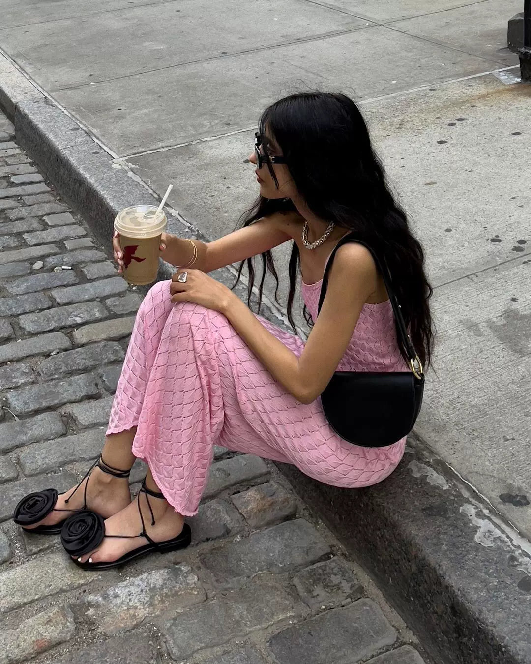 LaPose - Safiya Pink Knit Maxi Set