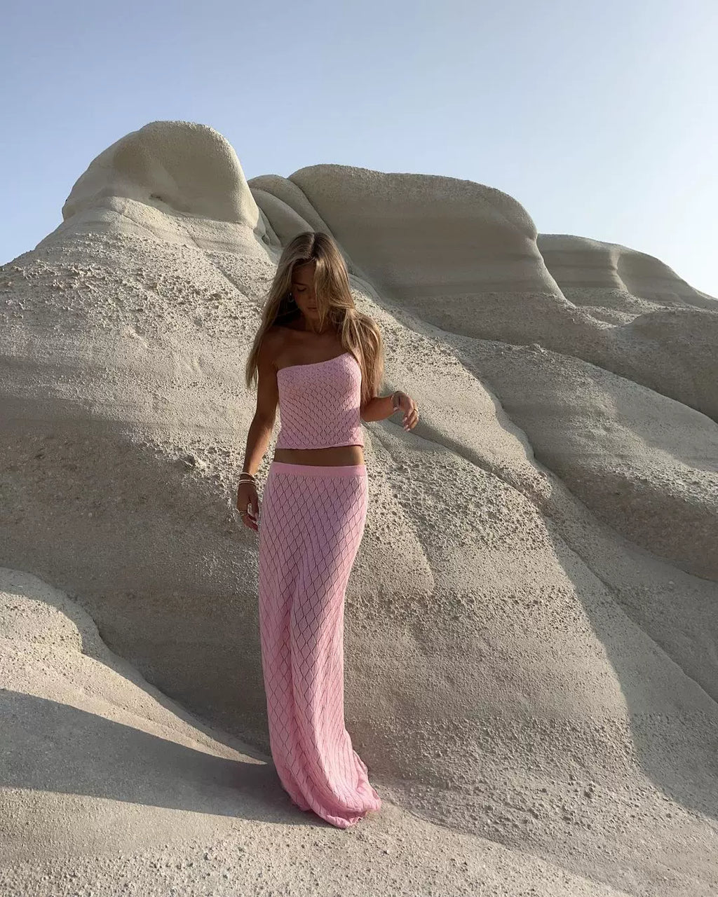LaPose - Safiya Pink Knit Maxi Set