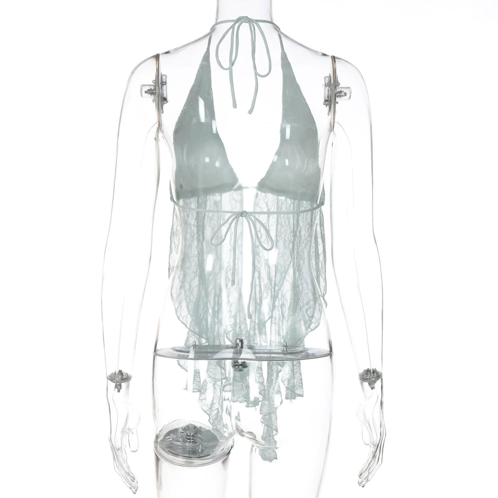 LaPose - Saige Halter Lace Ruffle Top