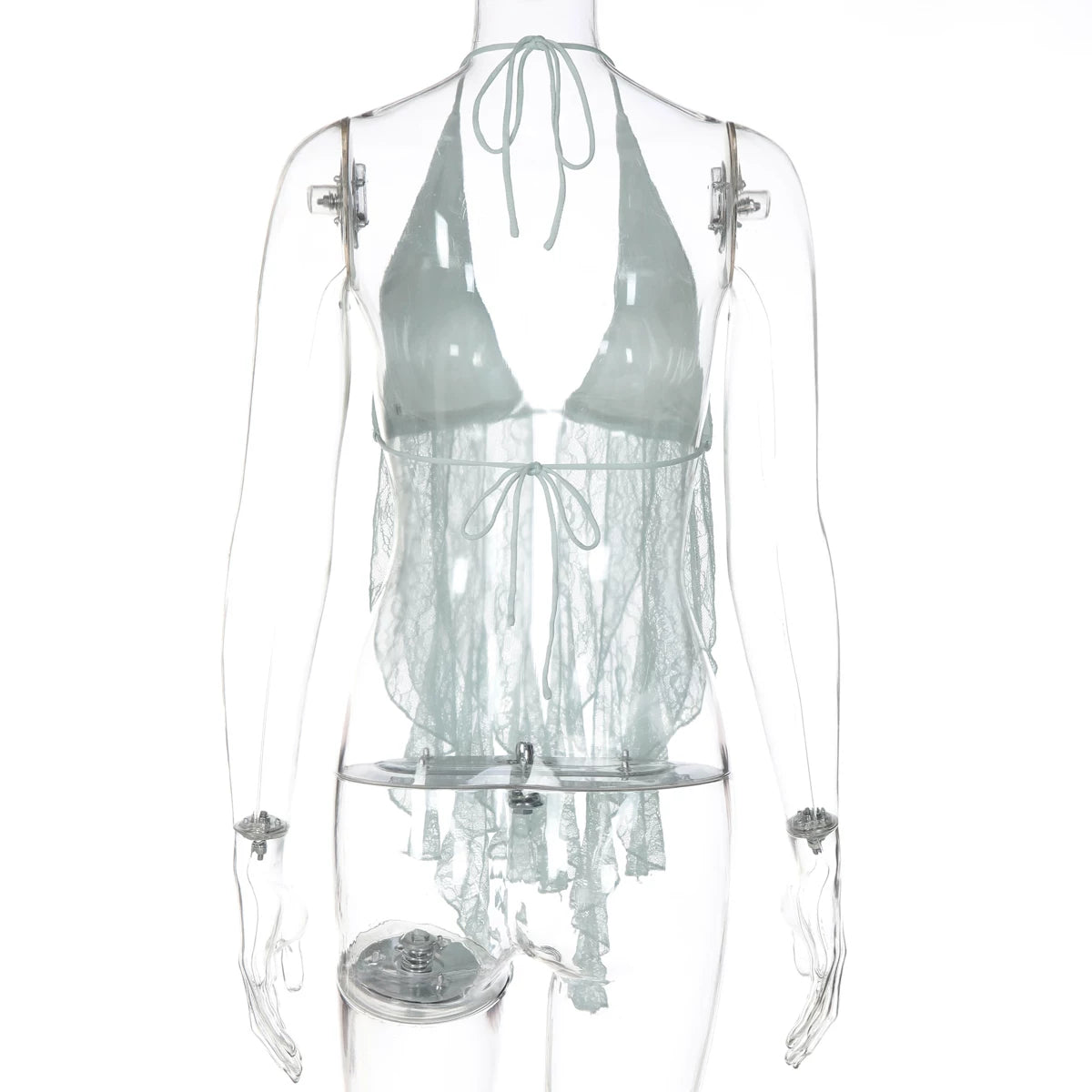 LaPose - Saige Halter Lace Ruffle Top