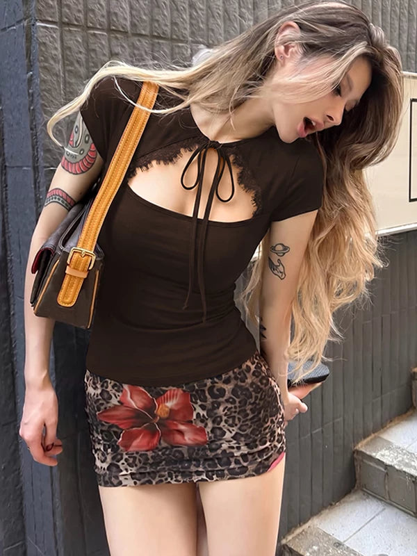 Samaira Lace Cut-Out Short Sleeve Top