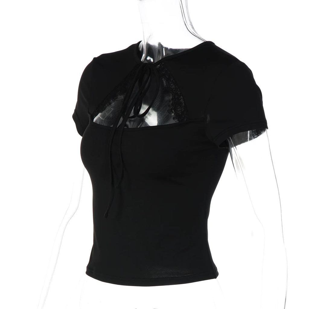 Samaira Lace Cut-Out Short Sleeve Top