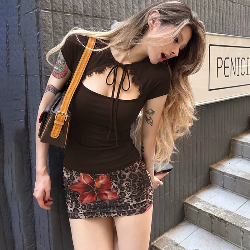 Samaira Lace Cut-Out Short Sleeve Top