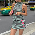 LaPose - Samone Striped Halter Mini Dress - Green Color
