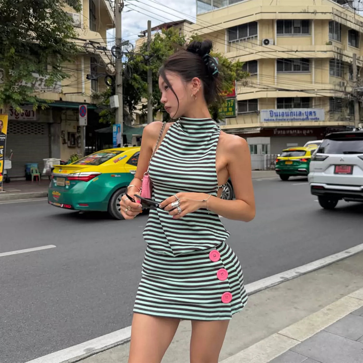 LaPose - Samone Striped Halter Mini Dress