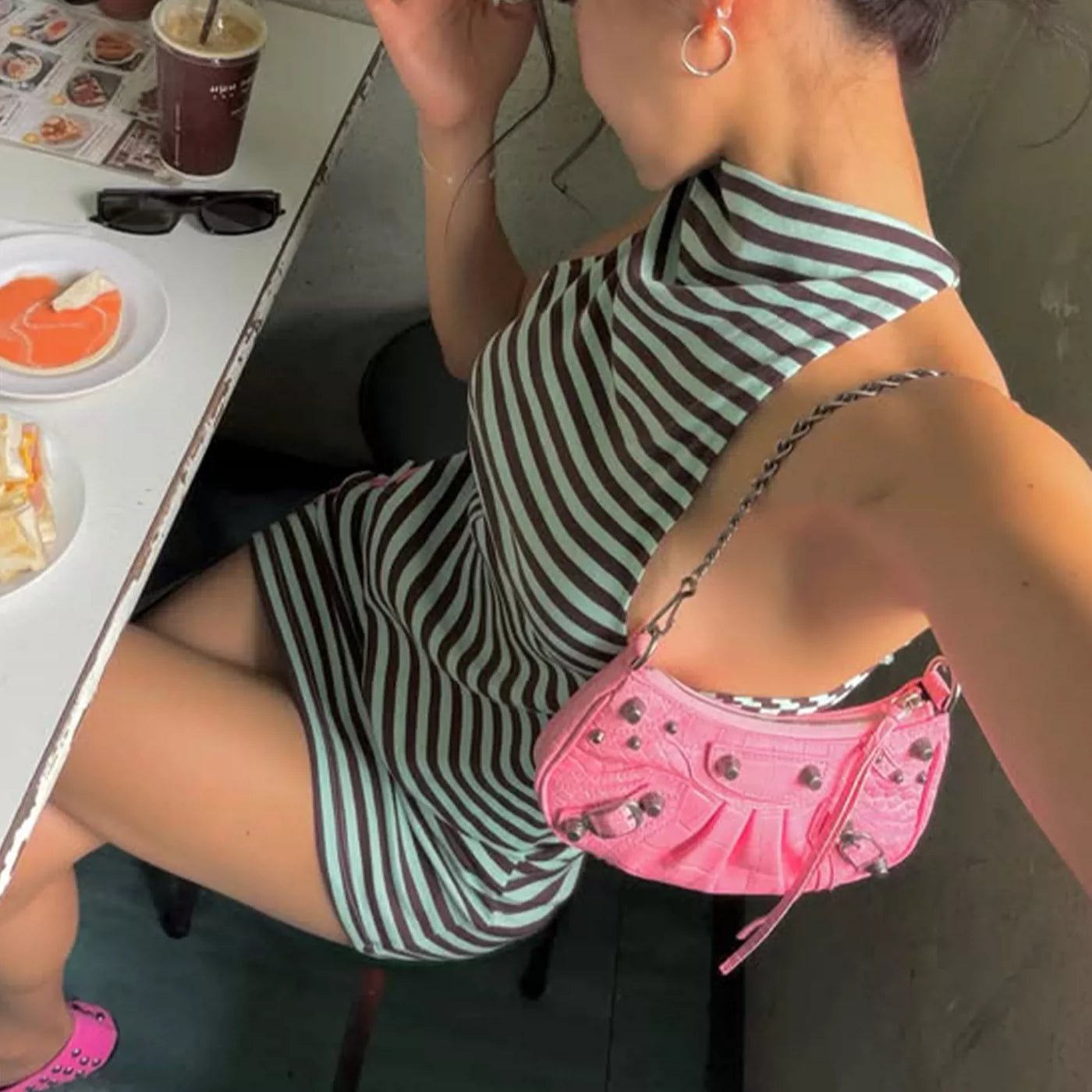LaPose - Samone Striped Halter Mini Dress