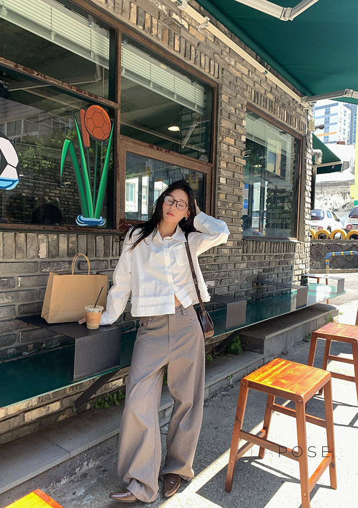 Sanya Cropped Ruffled Shirt [PNAKRV1O]
