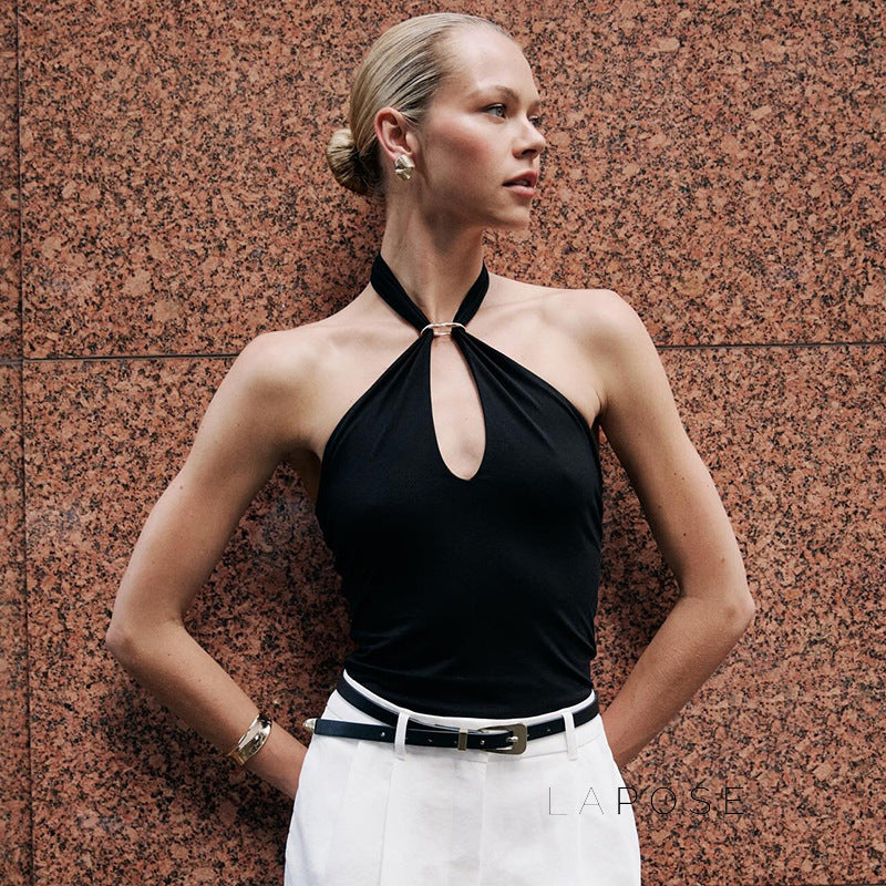 Sanya Metal Ring Halter Top [SAXLBKRZ]