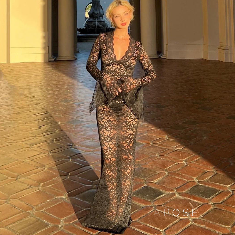 Sariyah Sheer Lace Maxi Dress [W4ABMP6W]