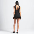 Satin Bow Strap Fur Trim Mini Dress [NOIDY91L]