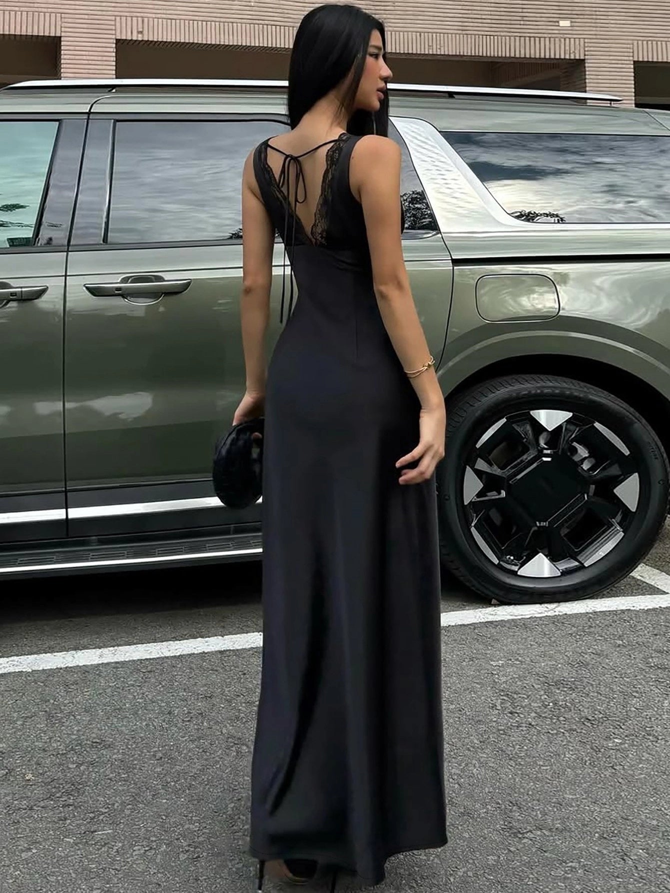 Satin Lace Spliced Maxi Dress [E3YWDU3A]