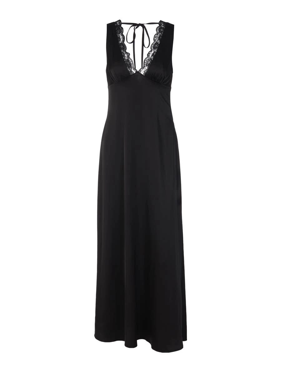 Satin Lace Spliced Maxi Dress [J6ESF9VF]