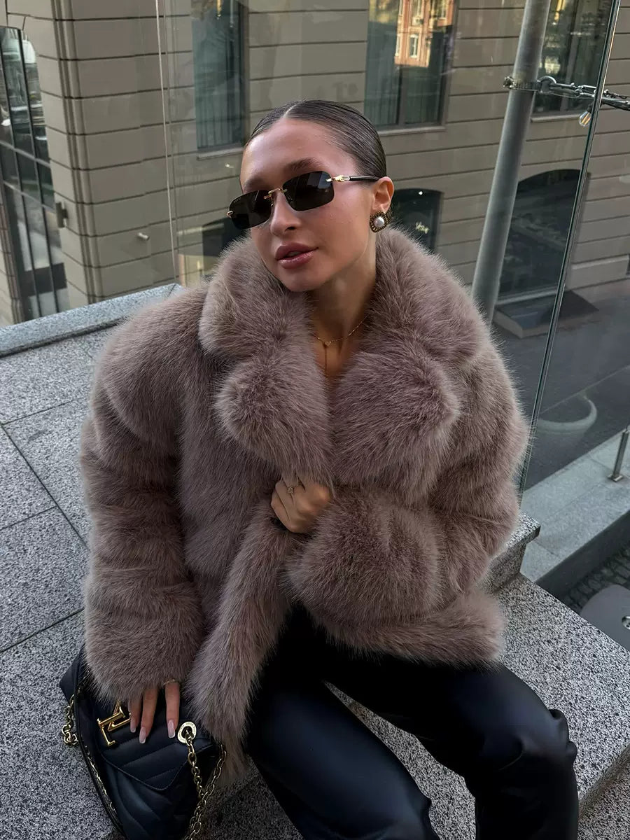 LaPose - Savvy Faux Fur Oversized Coat - Mauve Color