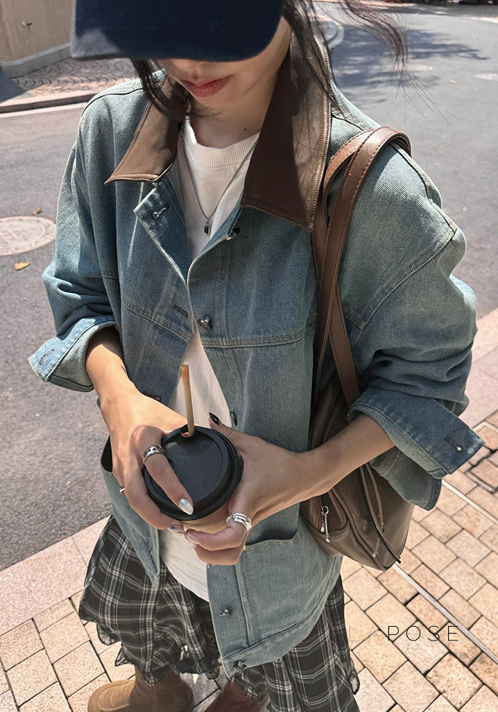 Saydee Panelled Washed Denim Jacket [990NVZ42]