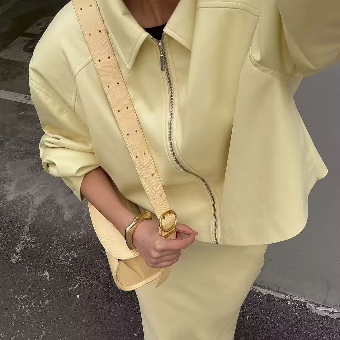 Saylor Faux Leather Zipper Jacket [UE98M28Y]