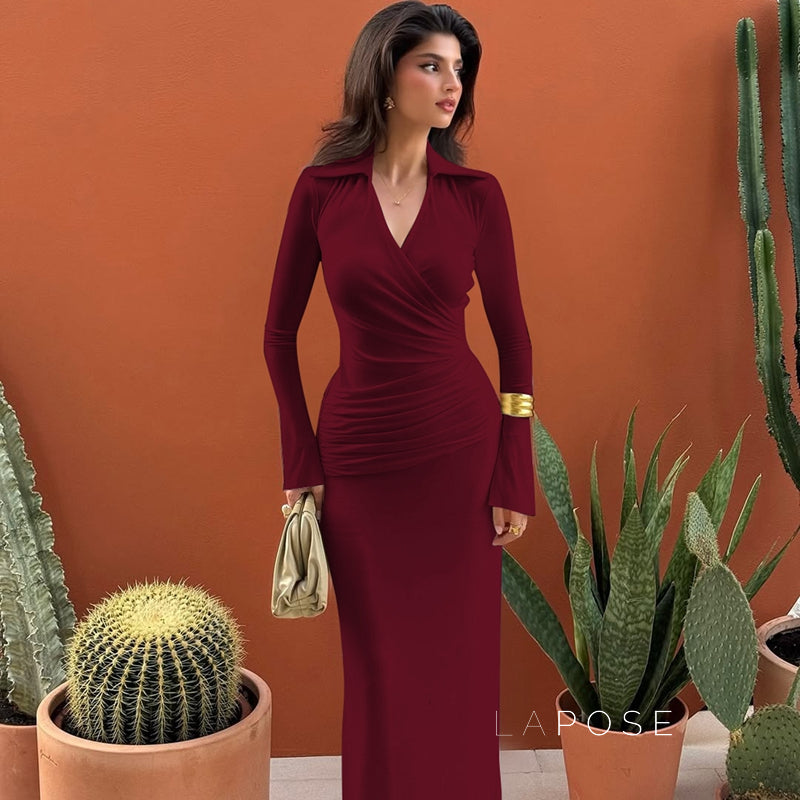 Sena Pleated Bodycon Midi Dress [15613CH6]