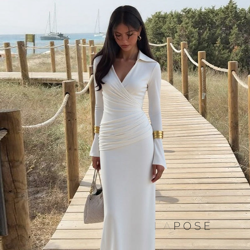 Sena Pleated Bodycon Midi Dress [S6KNXOU4]