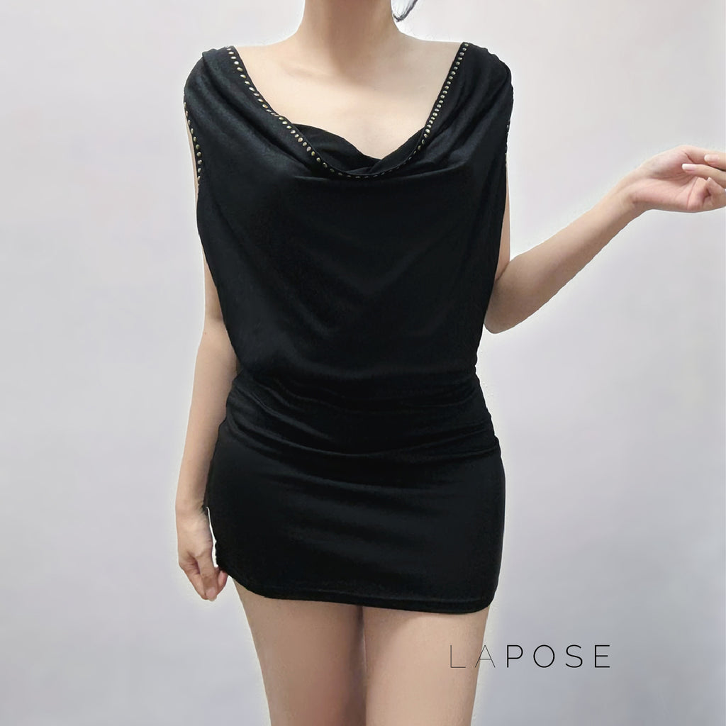 Serina Studded Halter Mini Dress [AFEH1IT0]
