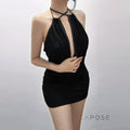 Serina Studded Halter Mini Dress [GKQO87RB]