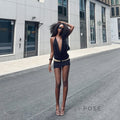 Serina Studded Halter Mini Dress [YZDU5350]