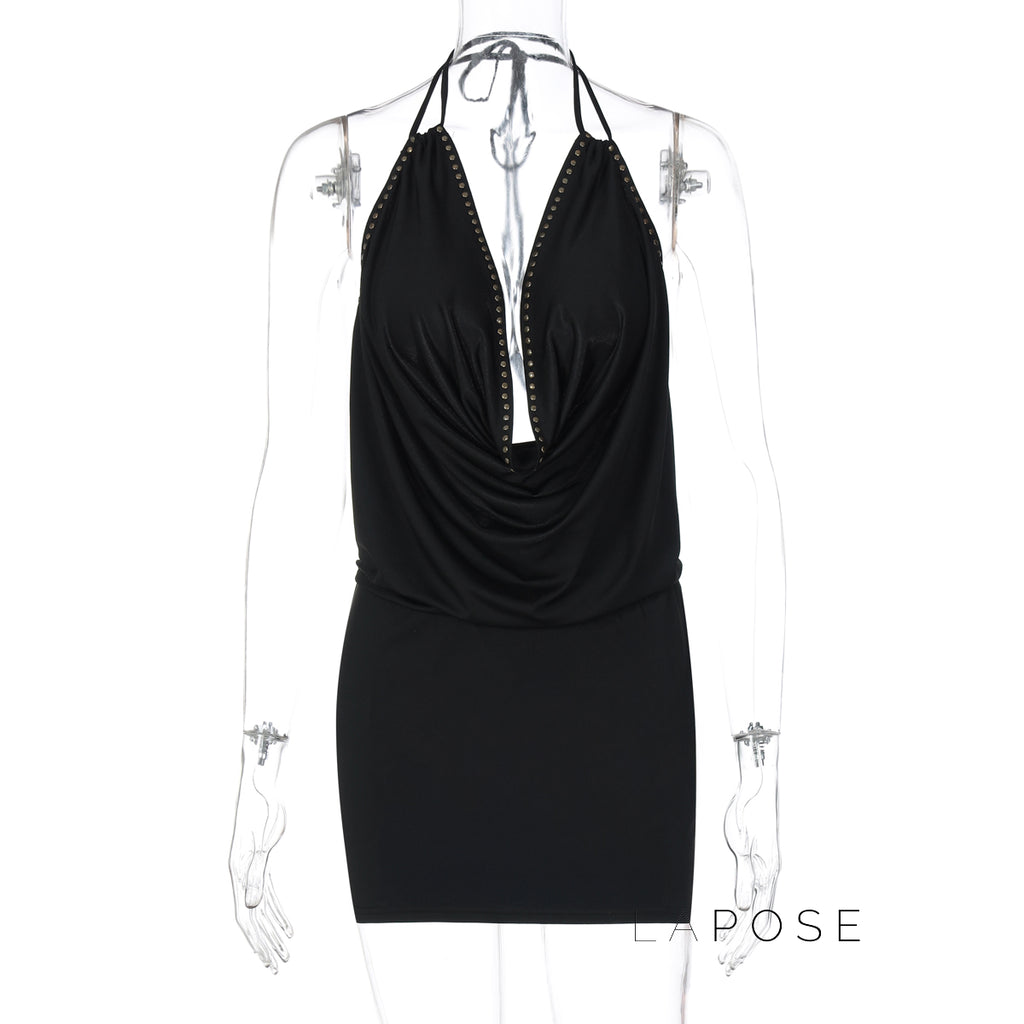 Serina Studded Halter Mini Dress [5UKX2CCB]
