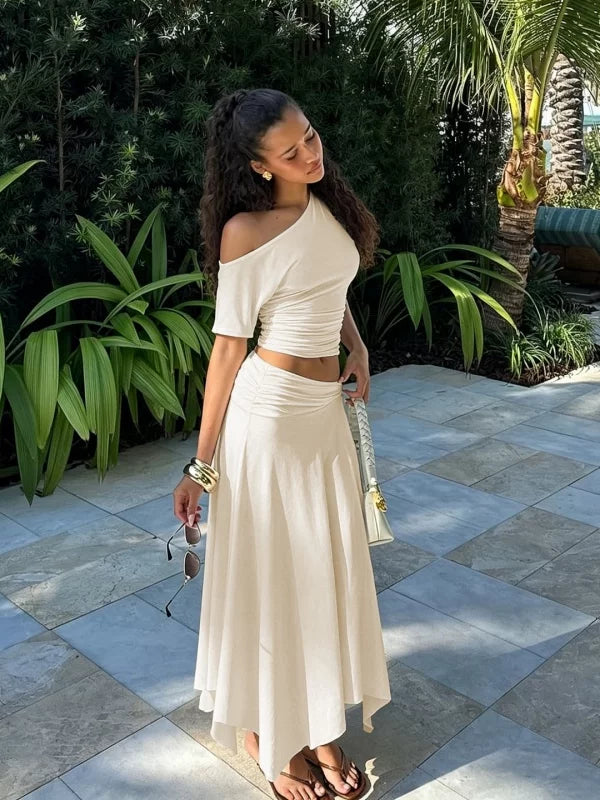 LaPose - Shai Asymmetric Ruched Skirt Set