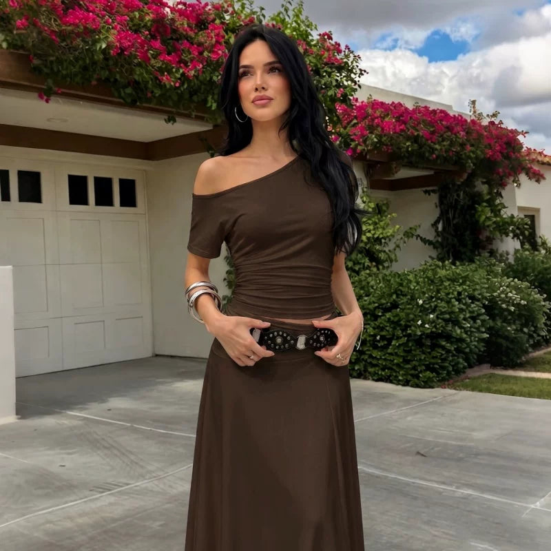 LaPose - Shai Asymmetric Ruched Skirt Set