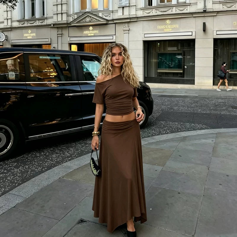 LaPose - Shai Asymmetric Ruched Skirt Set