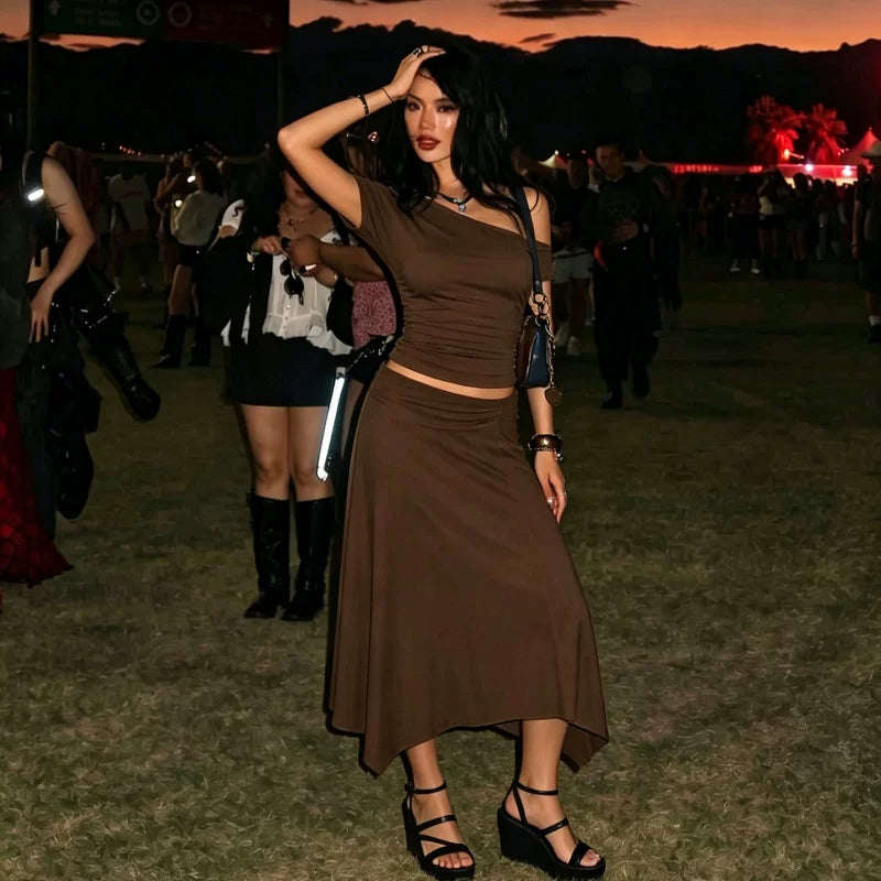 LaPose - Shai Asymmetric Ruched Skirt Set