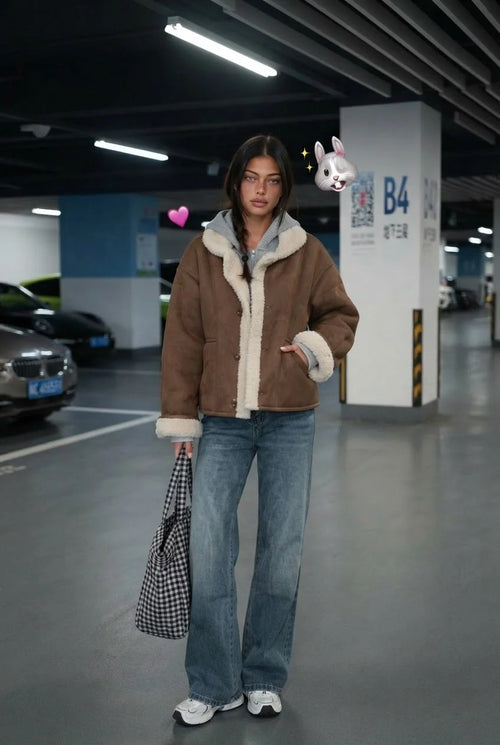 LaPose - Shai Faux Shearling Aviator Jacket - Brown Color
