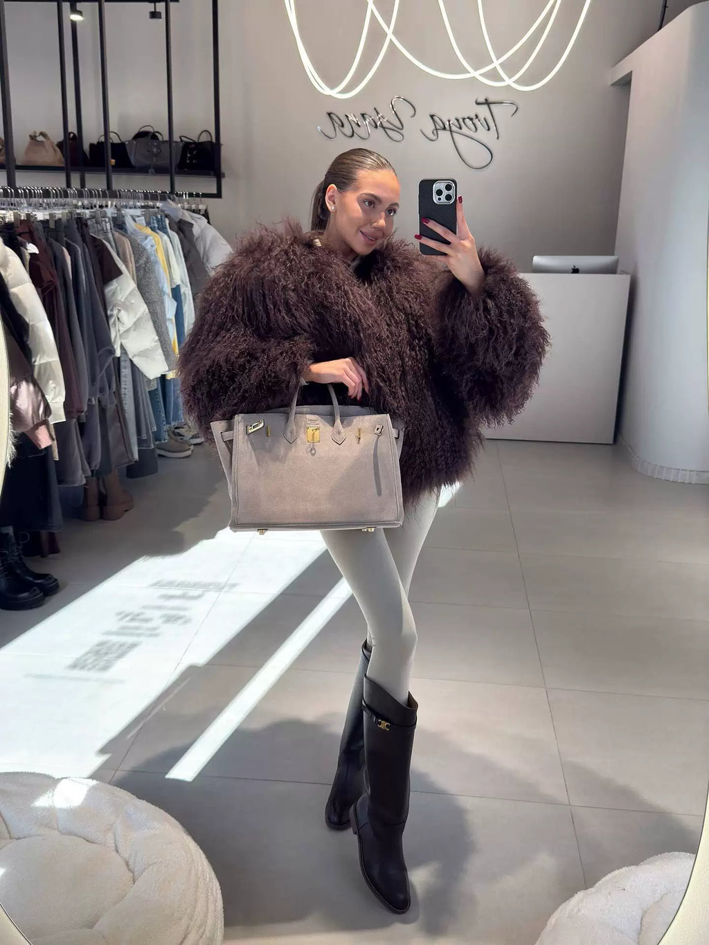 LaPose - Shaina Shaggy Faux Fur Jacket - Dark Brown Color