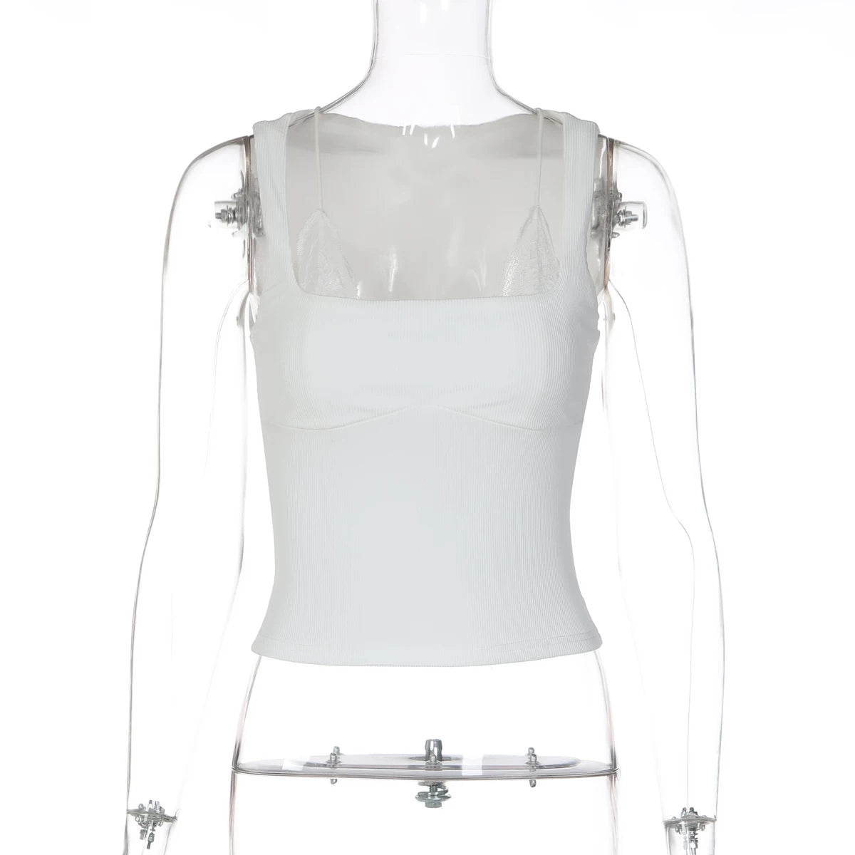 Shamiyah Lace Trim Ribbed Tank - White Color