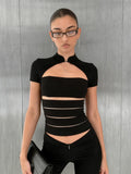 LaPose - Shauna Cutout Mandarin Collar Top