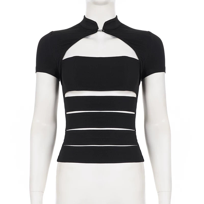 LaPose - Shauna Cutout Mandarin Collar Top
