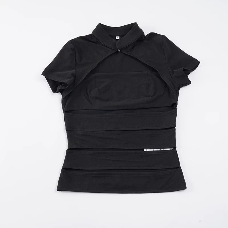 LaPose - Shauna Cutout Mandarin Collar Top
