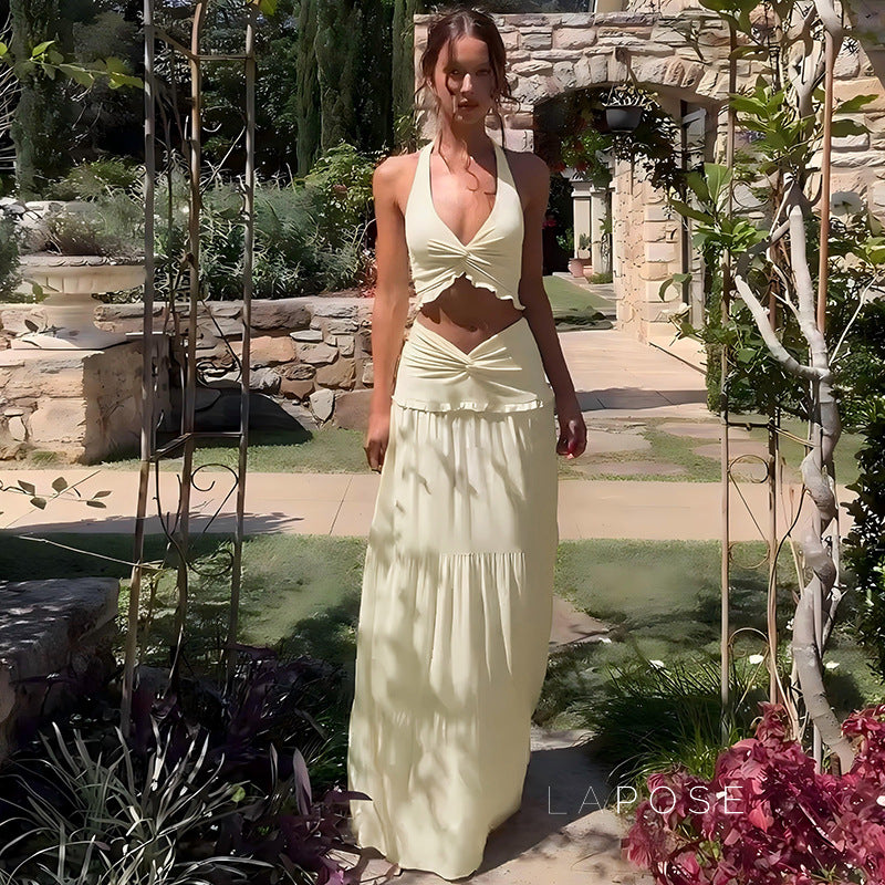 Shawna Twisted Halter Maxi Skirt Set [NNNUPPPW]