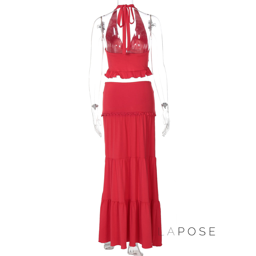 Shawna Twisted Halter Maxi Skirt Set [SZG2GK8N]
