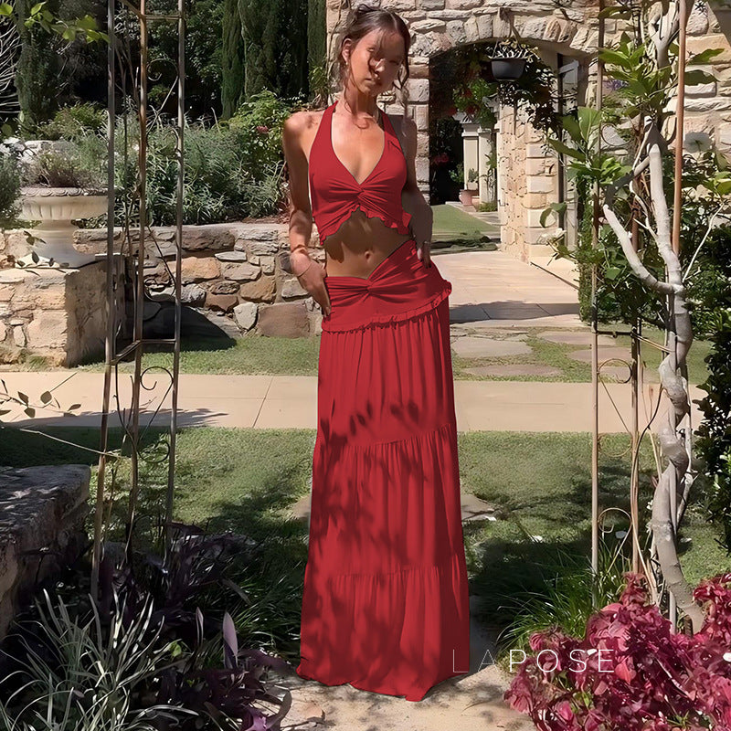 Shawna Twisted Halter Maxi Skirt Set [C7ZJDTHA]