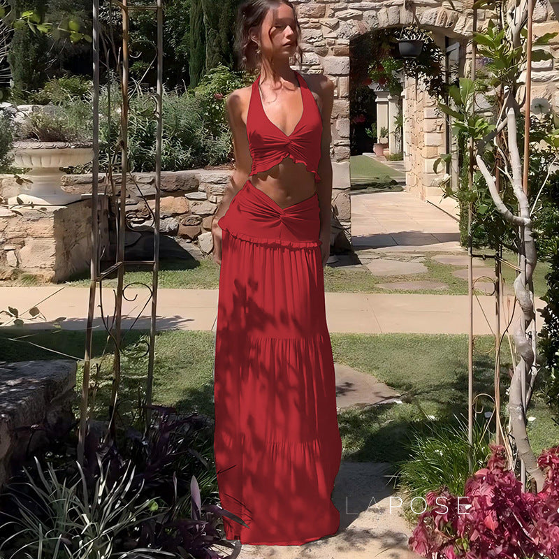Shawna Twisted Halter Maxi Skirt Set [00KQNIIO]