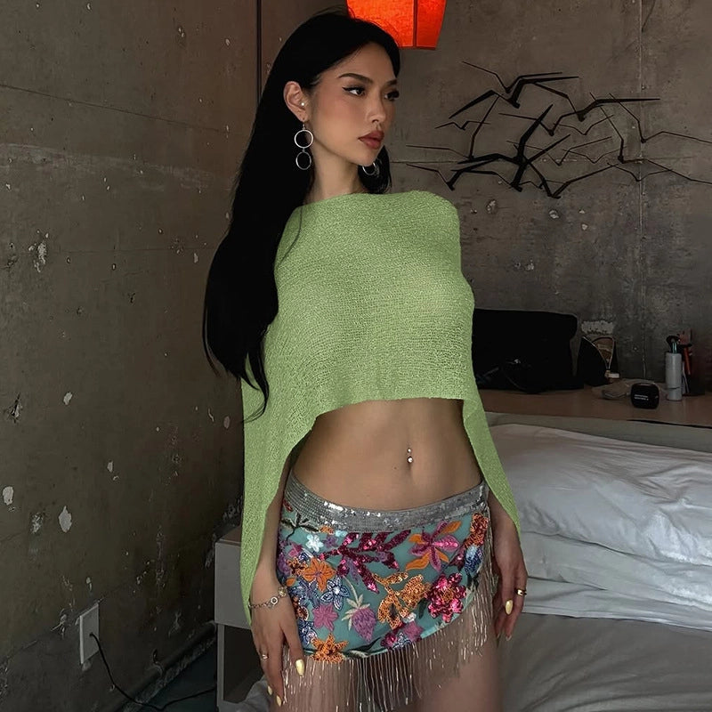 Sheer Mesh Sleeveless Sweater Top [NRWGOENM]